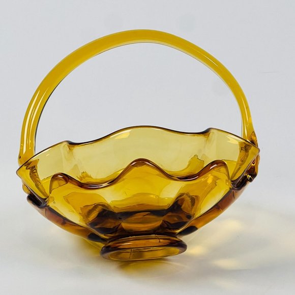 Viking Art Glass Epic Double Crimped Amber Glass Handled Double Flower Basket - Picture 6 of 8
